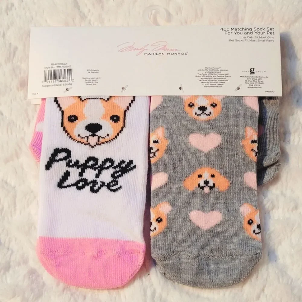 Marilyn Monroe 2 Pair Sock Set for a Girl & Her Pet OSFM Low Cut Puppy Love New